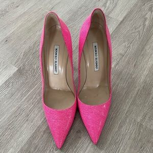 Add Some Pop w/Bright Pink Patent Leather Manolo Blahnik Pumps